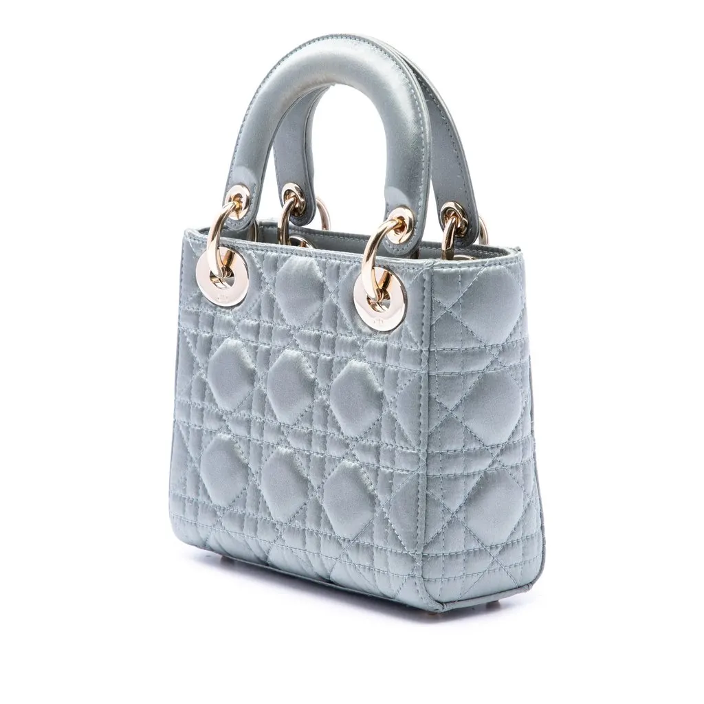 Dior Mini Satin Cannage Swarovski Crystal Lady Dior Grey Satin Very good - Back View