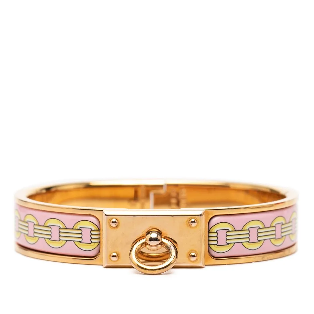 Hermès Narrow Printed Enamel Clic Anneau Bracelet PM Pink Very good - Front View