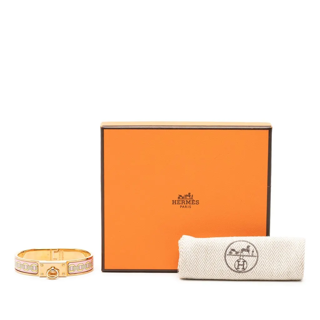 Hermès Narrow Printed Enamel Clic Anneau Bracelet PM Pink Very good - Box View