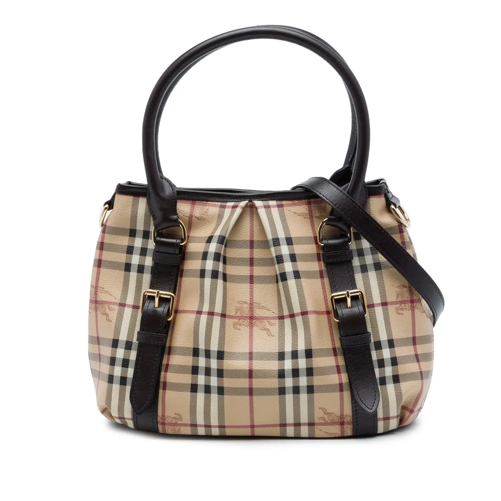 Burberry Small Haymarket Check Coated Canvas Northfield Satchel Beige Very good - Front View