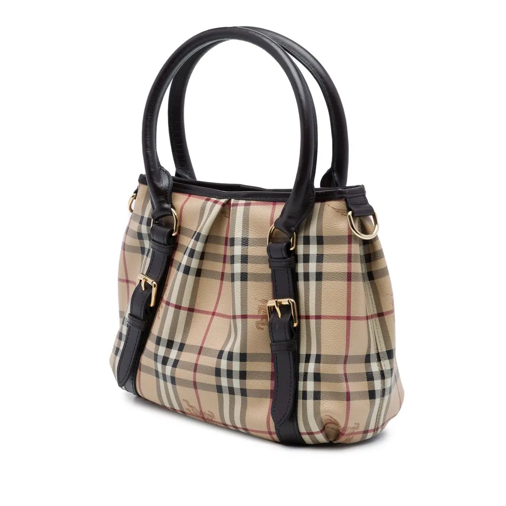 Burberry Small Haymarket Check Coated Canvas Northfield Satchel Beige Very good - Back View