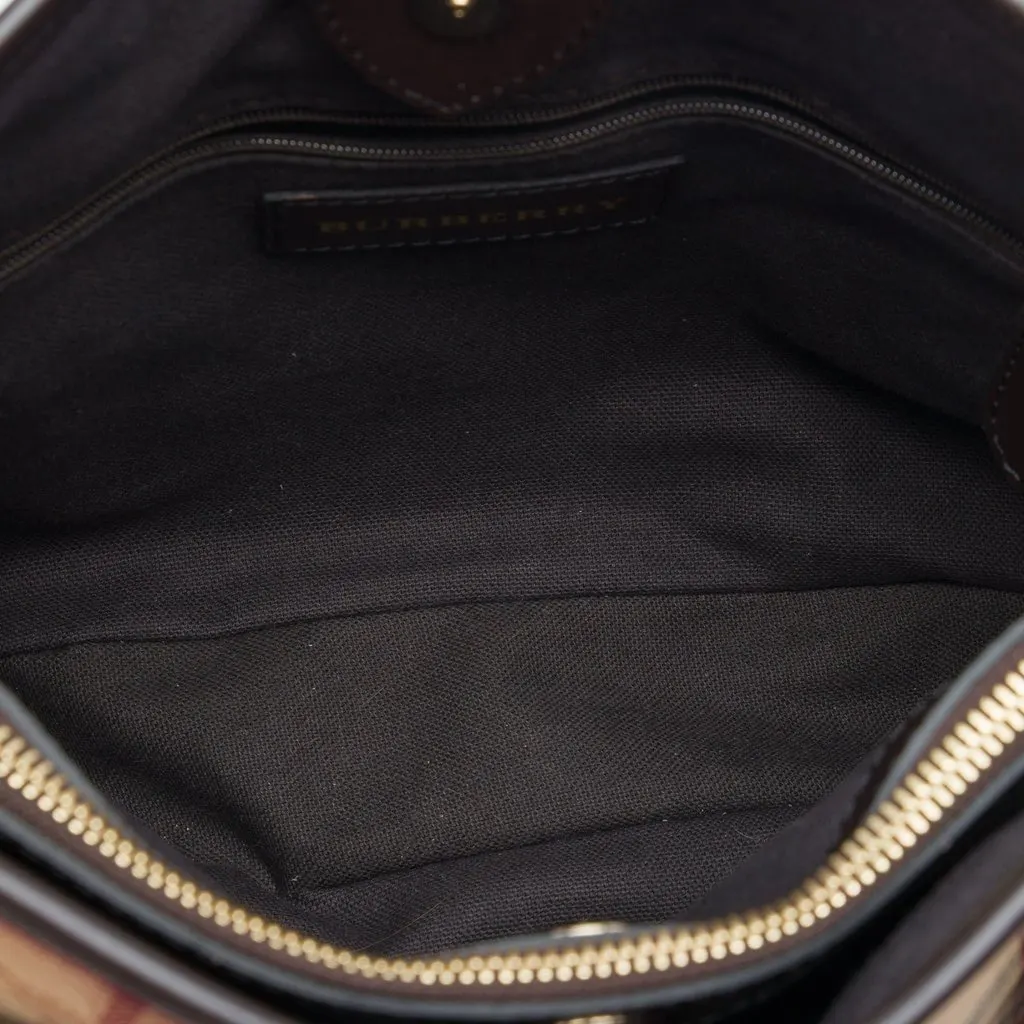 Burberry Small Haymarket Check Coated Canvas Northfield Satchel Beige Very good - Model View
