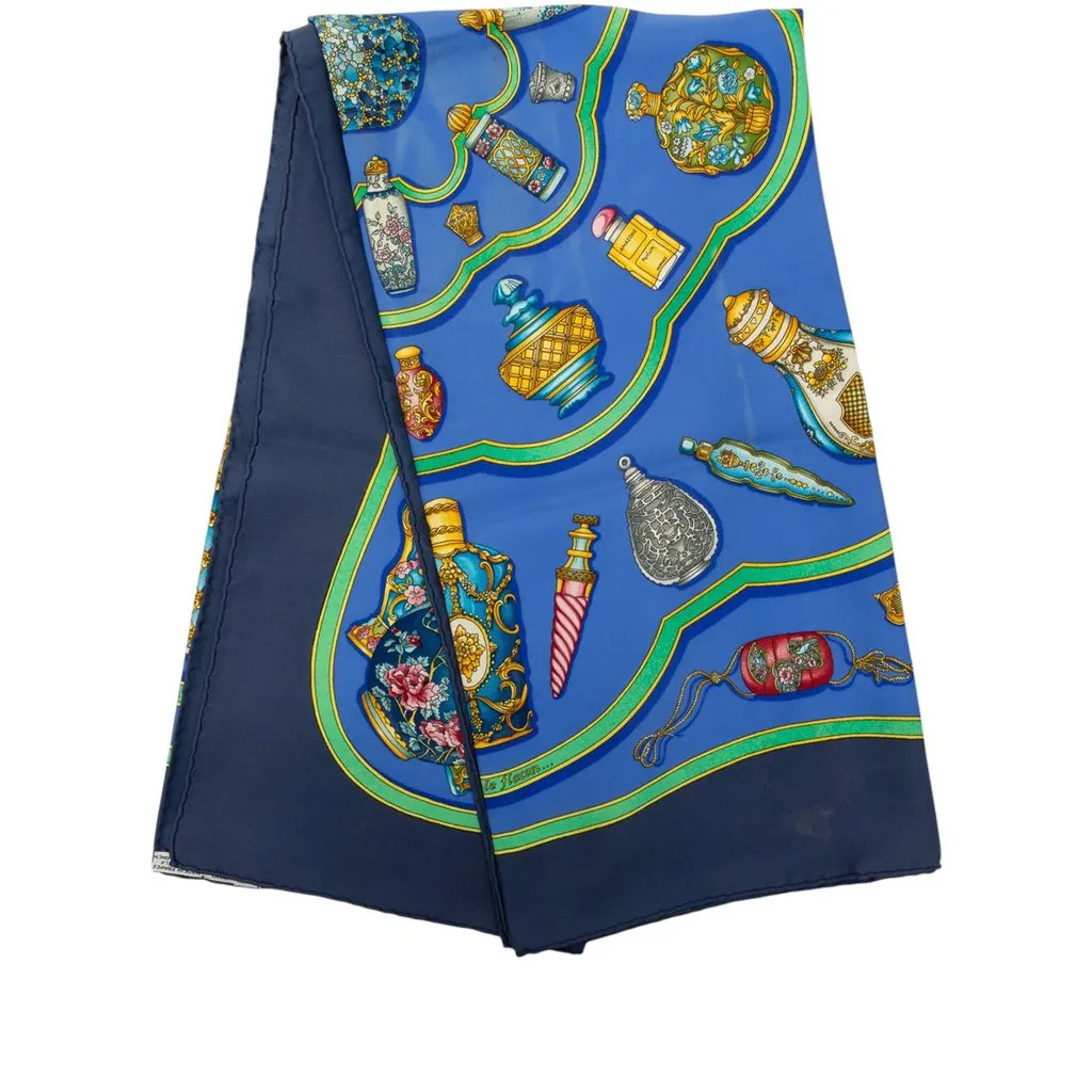 Hermès Qu Importe Le Flacon Silk Scarf 90 Blue Silk Very good - Front View