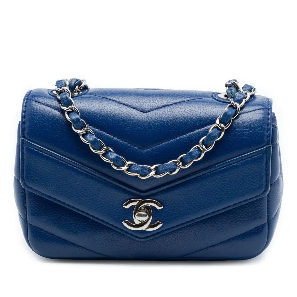 Chanel Mini Caviar Chevron Data Center Envelope Flap Blue Leather Very good - Front View