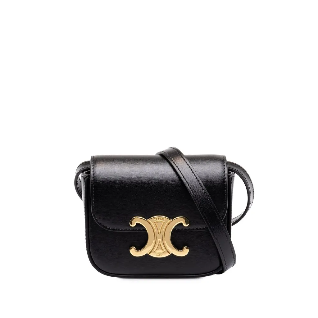 Celine Mini Shiny Calfskin Triomphe Crossbody Black Leather Very good - Front View