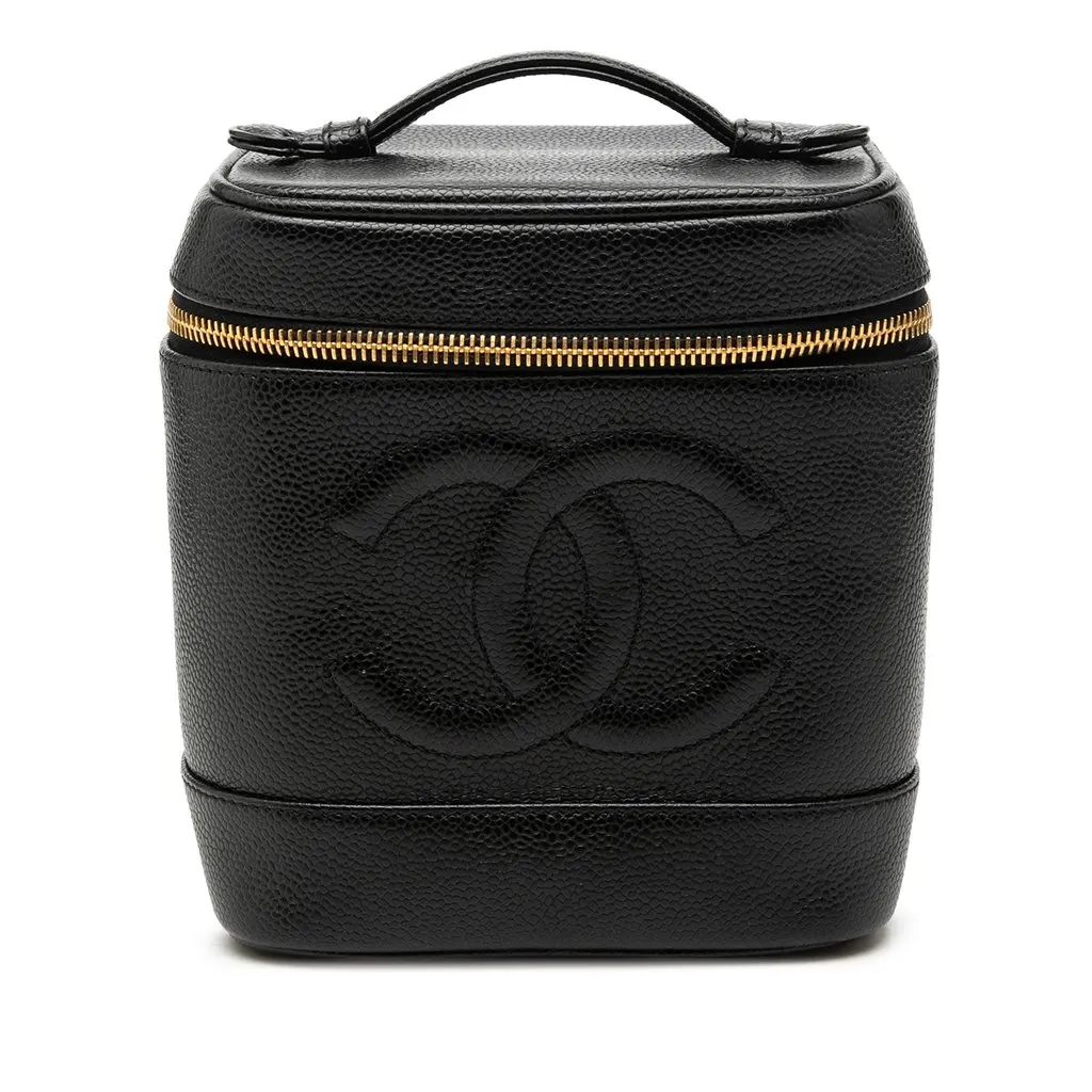 Chanel CC Caviar Vanity Case Black Leather Very good - Front View