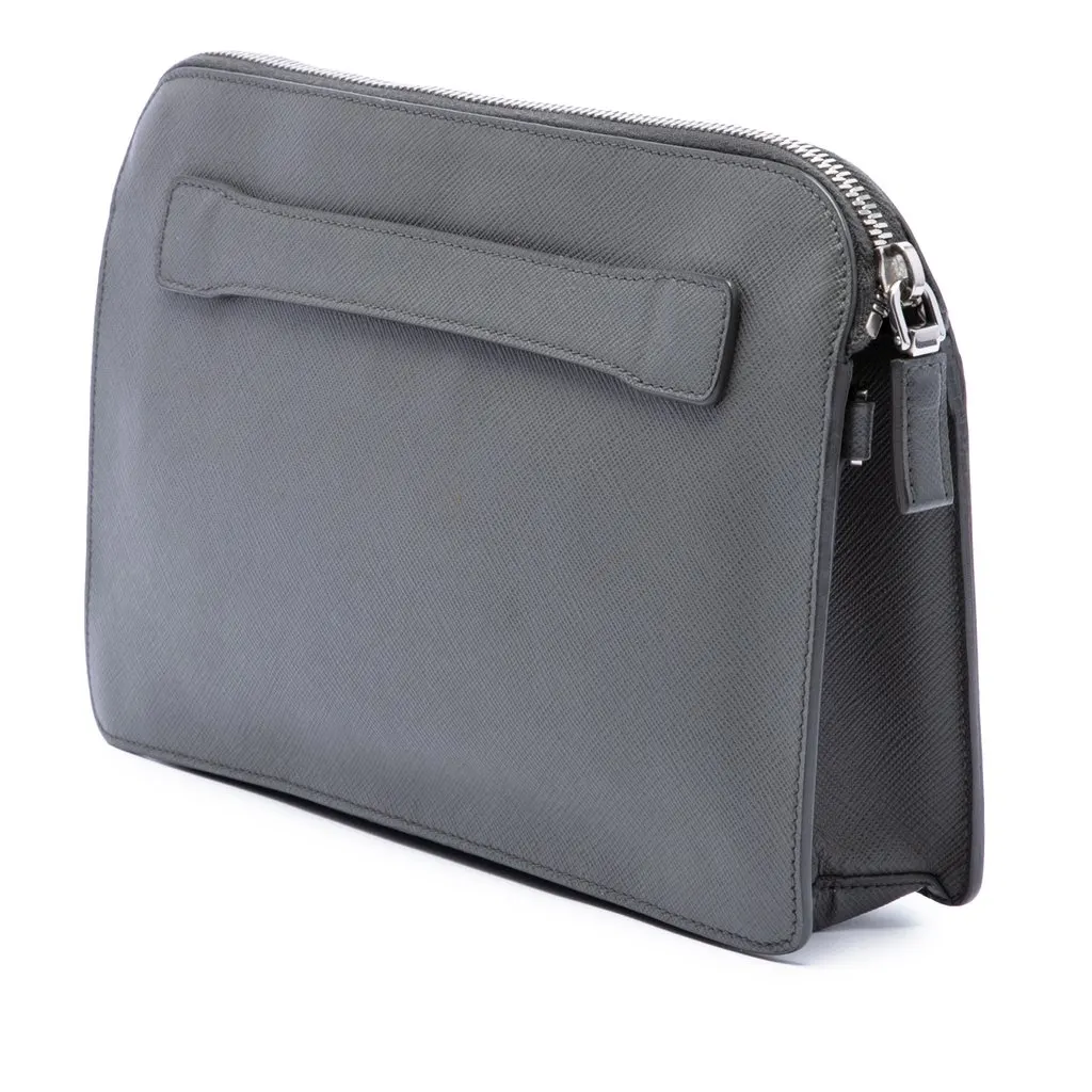 Prada Saffiano Cruise Ship Voyage Clutch Blue Leather Very good - Back View