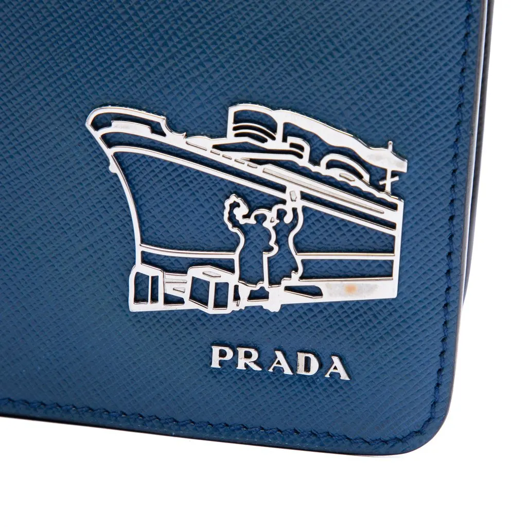 Prada Saffiano Cruise Ship Voyage Clutch Blue Leather Very good - Box View