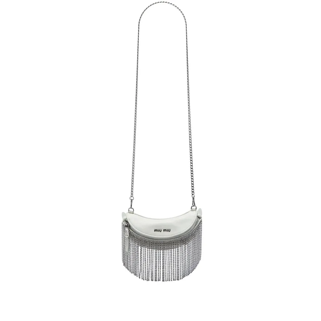 Miu Miu Nappa Crystal Fringe Convertible Belt Bag White Leather Very good - Box View