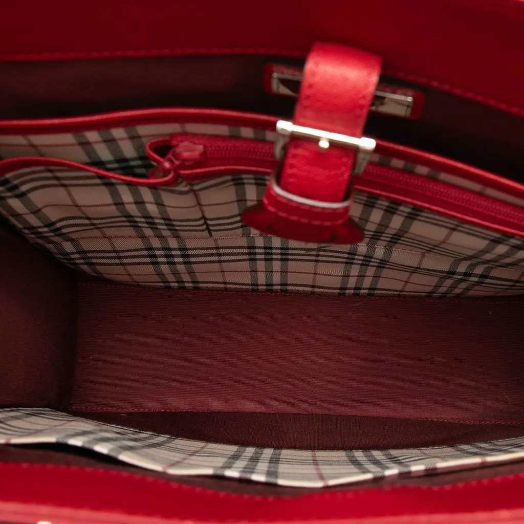 Burberry Leather Tote Red Leather Very good - Model View