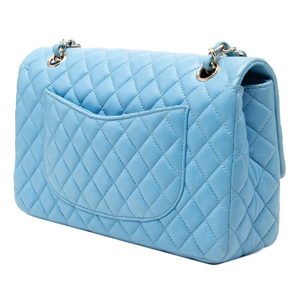 Chanel Medium Classic Lambskin Valentines Heart Charms Single Flap Blue Leather Very good - Back View