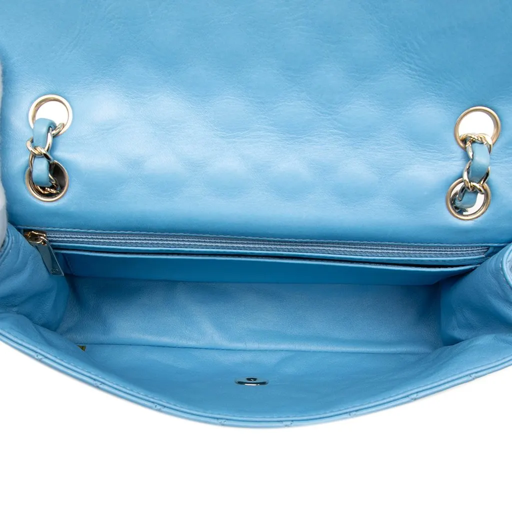 Chanel Medium Classic Lambskin Valentines Heart Charms Single Flap Blue Leather Very good - Model View