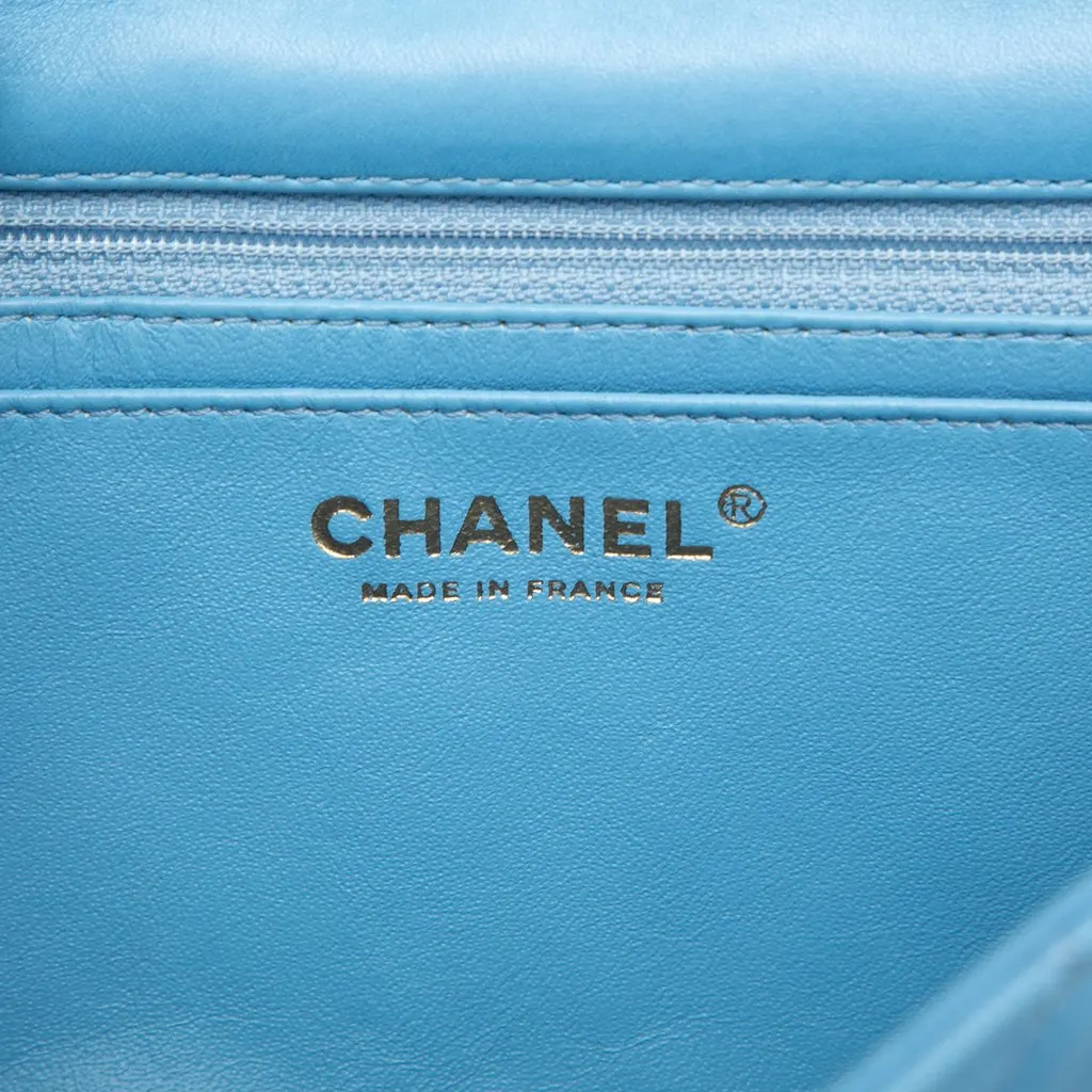 Chanel Medium Classic Lambskin Valentines Heart Charms Single Flap Blue Leather Very good - Box View