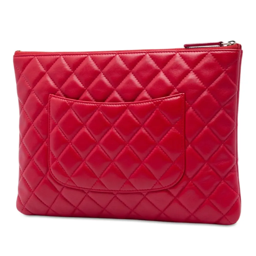 Chanel Medium Quilted Lambskin O Case Clutch Red Leather Very good - Back View