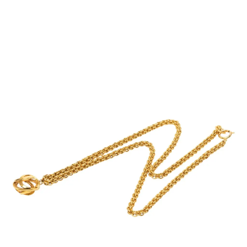 Chanel CC Gold Plated Pendant Necklace Gold Metal Very good - Front View