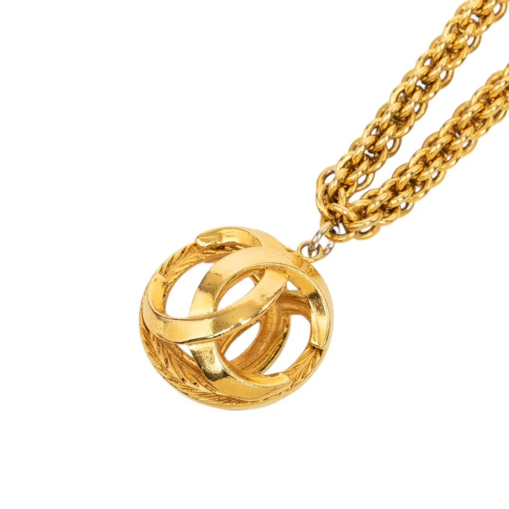 Chanel CC Gold Plated Pendant Necklace Gold Metal Very good - Back View