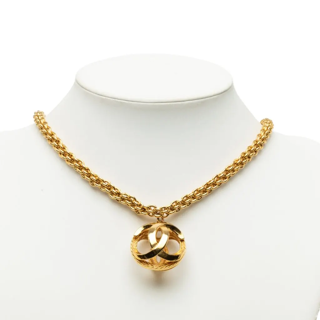 Chanel CC Gold Plated Pendant Necklace Gold Metal Very good - Box View