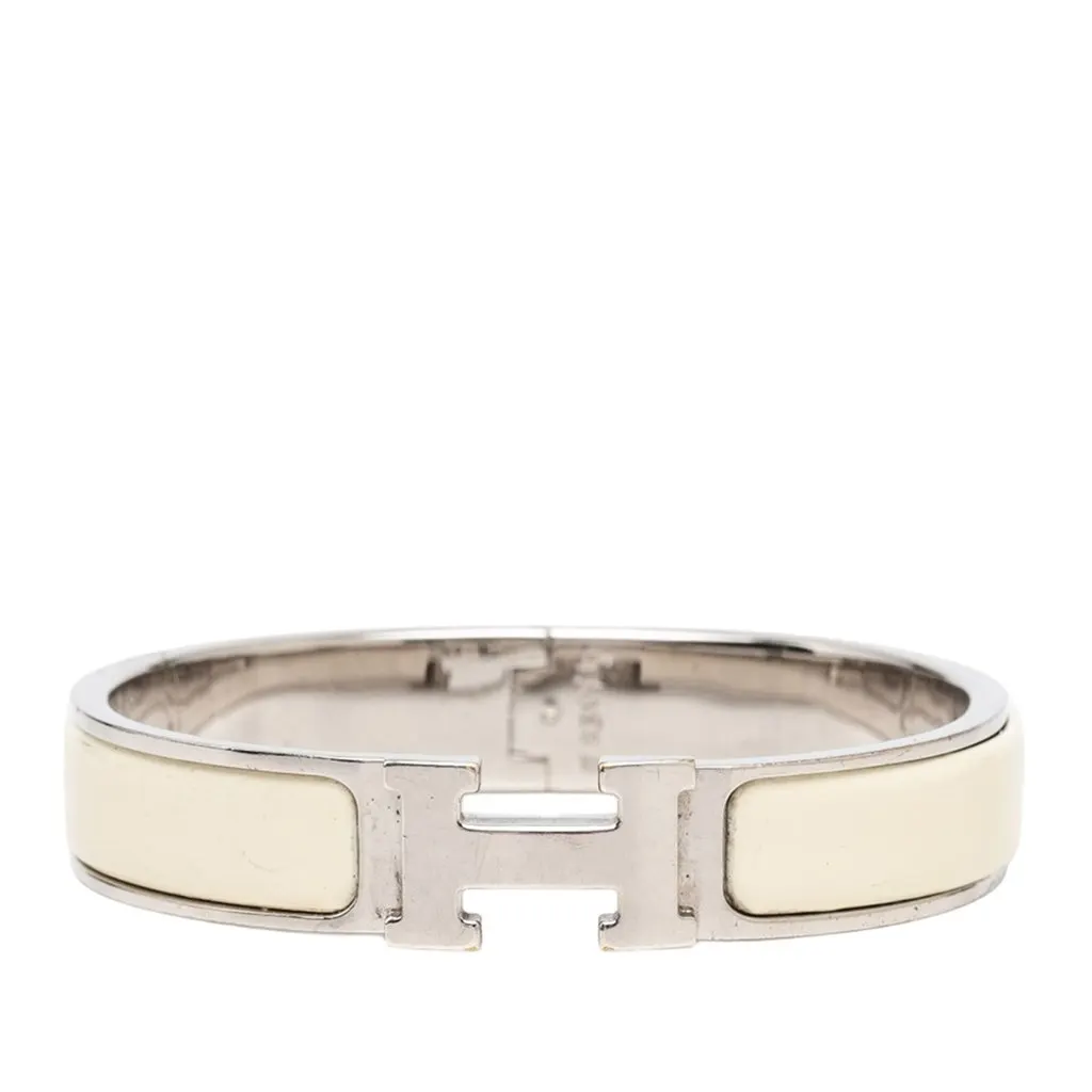 Hermès Narrow Enamel Clic Clac H Bracelet PM White Very good - Front View
