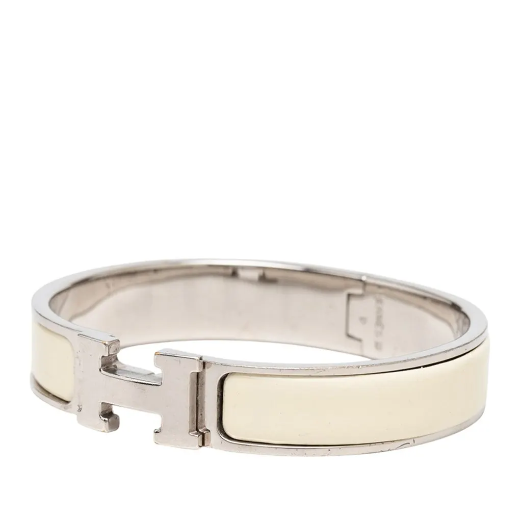Hermès Narrow Enamel Clic Clac H Bracelet PM White Very good - Back View
