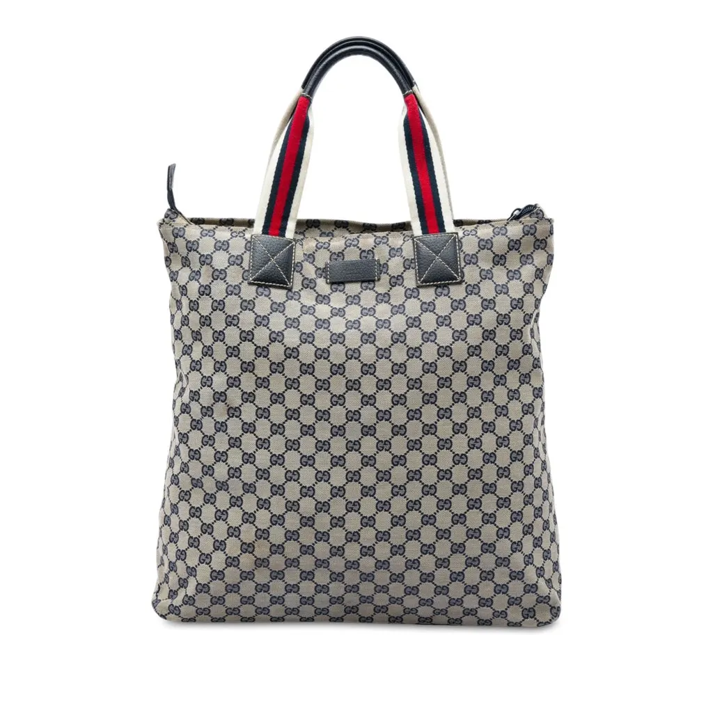 Gucci GG Canvas Web Vertical Tote Beige Very good - Front View