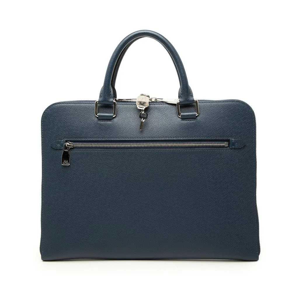 Louis Vuitton Taiga Porte Documents Slim Blue Leather Very good - Front View