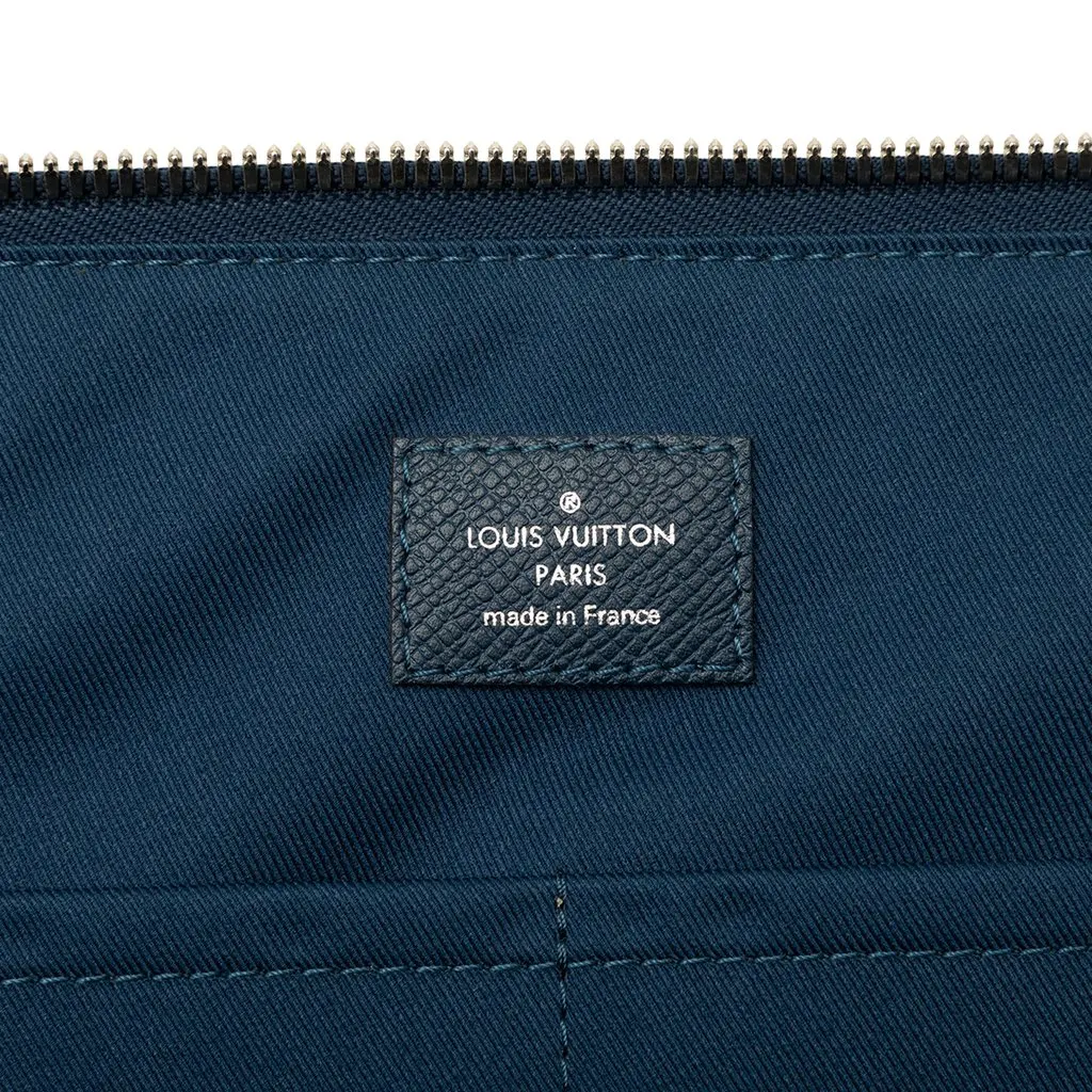 Louis Vuitton Taiga Porte Documents Slim Blue Leather Very good - Box View