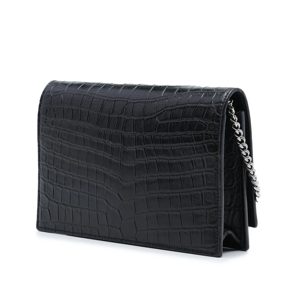 Saint Laurent Croc Embossed Leather Monogram Kate Tassel Wallet on Chain Black Leather Very good - Back View