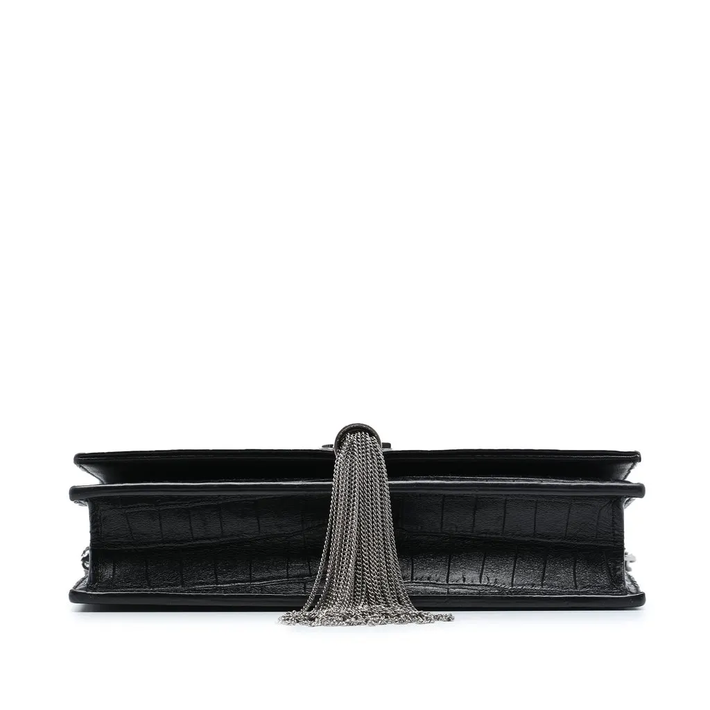 Saint Laurent Croc Embossed Leather Monogram Kate Tassel Wallet on Chain Black Leather Very good - Inside View
