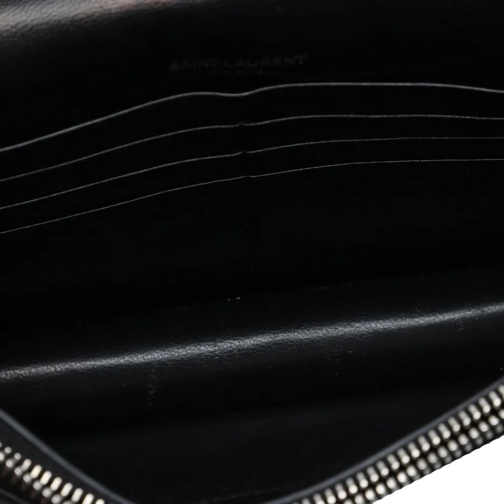 Saint Laurent Croc Embossed Leather Monogram Kate Tassel Wallet on Chain Black Leather Very good - Model View
