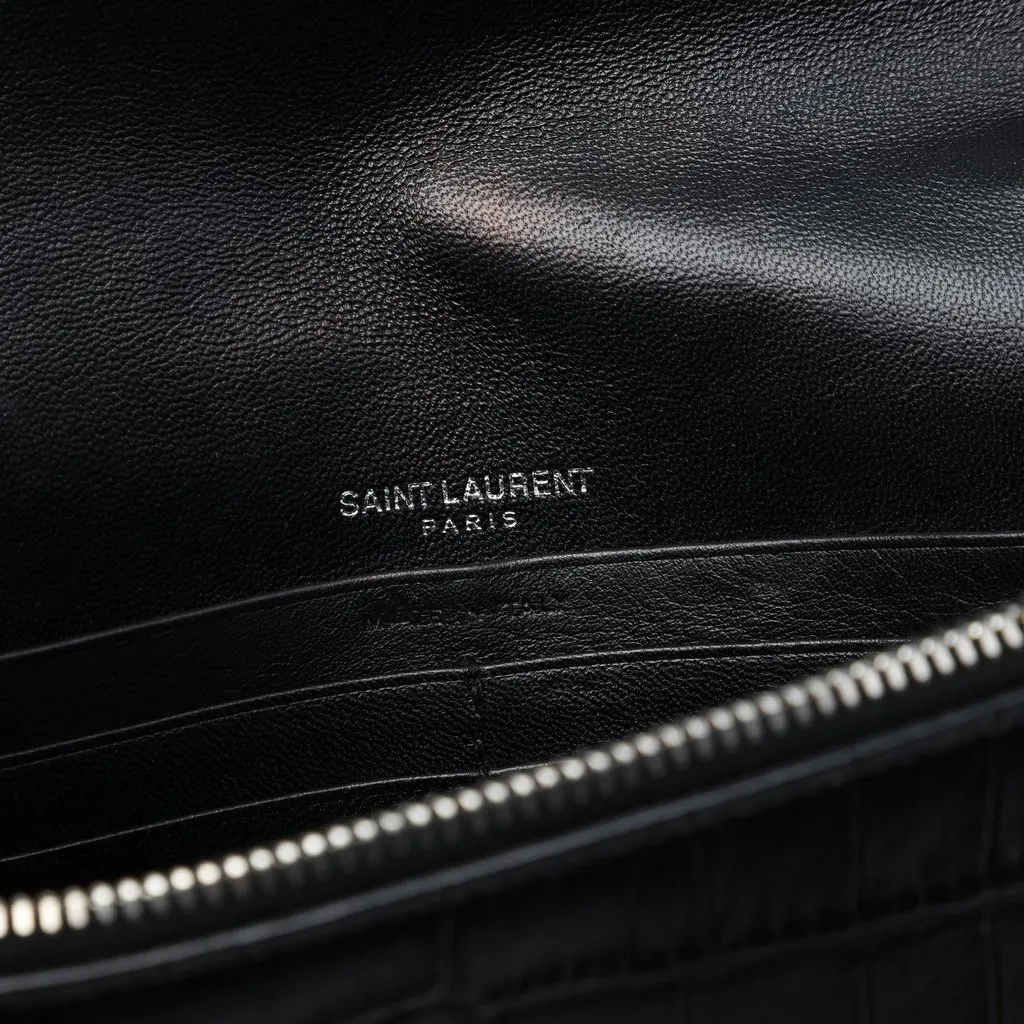 Saint Laurent Croc Embossed Leather Monogram Kate Tassel Wallet on Chain Black Leather Very good - Box View