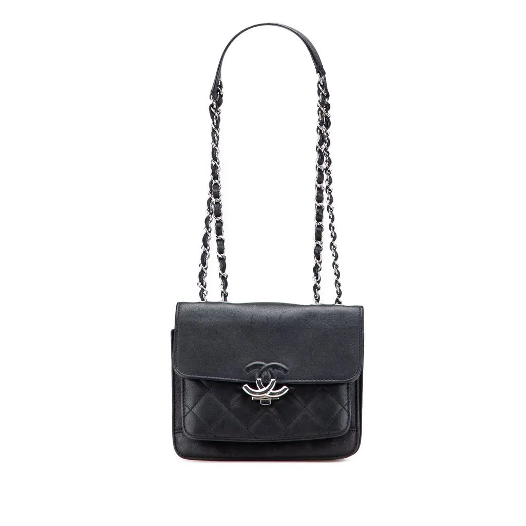 Chanel Small Quilted Goatskin CC Box Flap Black Leather Very good - Front View