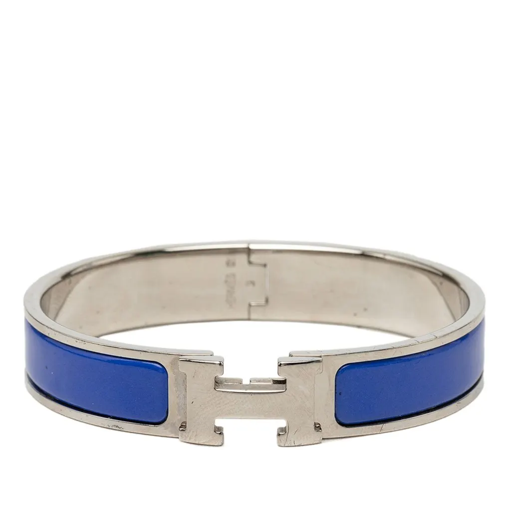 Hermès Narrow Enamel Clic H Bracelet PM Blue Very good - Front View