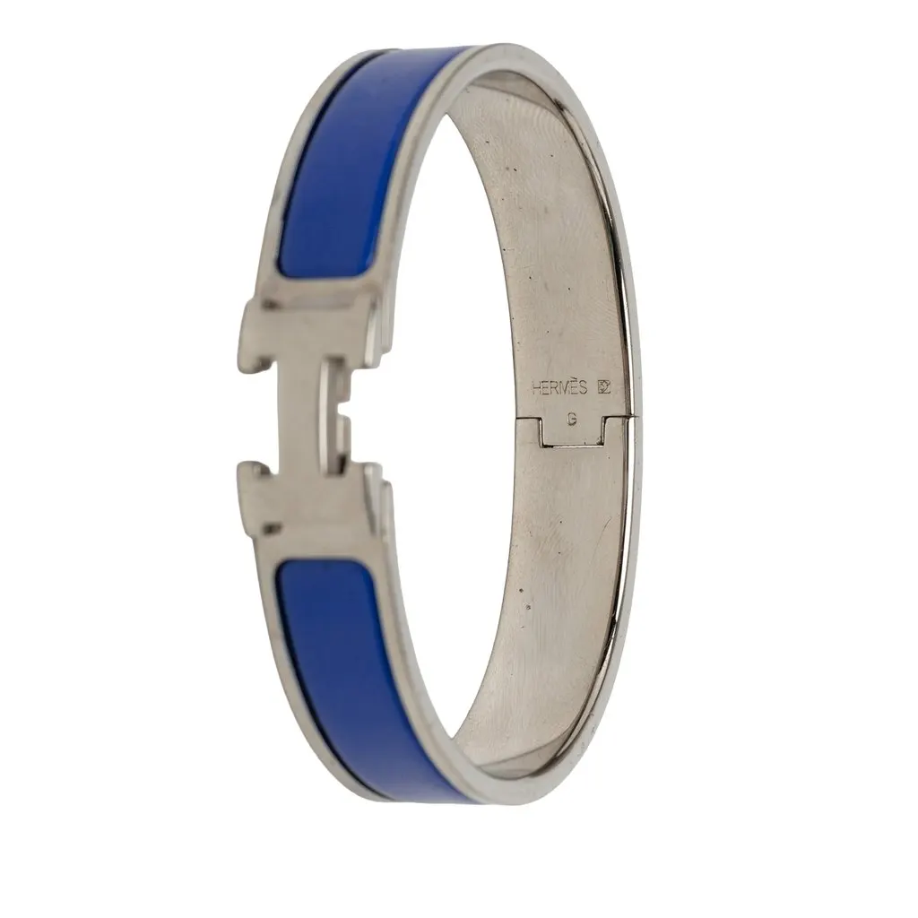 Hermès Narrow Enamel Clic H Bracelet PM Blue Very good - Model View