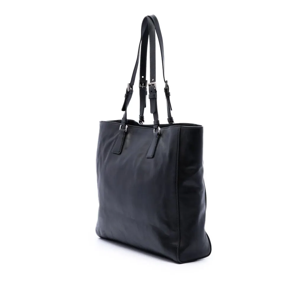 Prada Soft Calf Buckle Convertible Tote Black Leather Very good - Back View