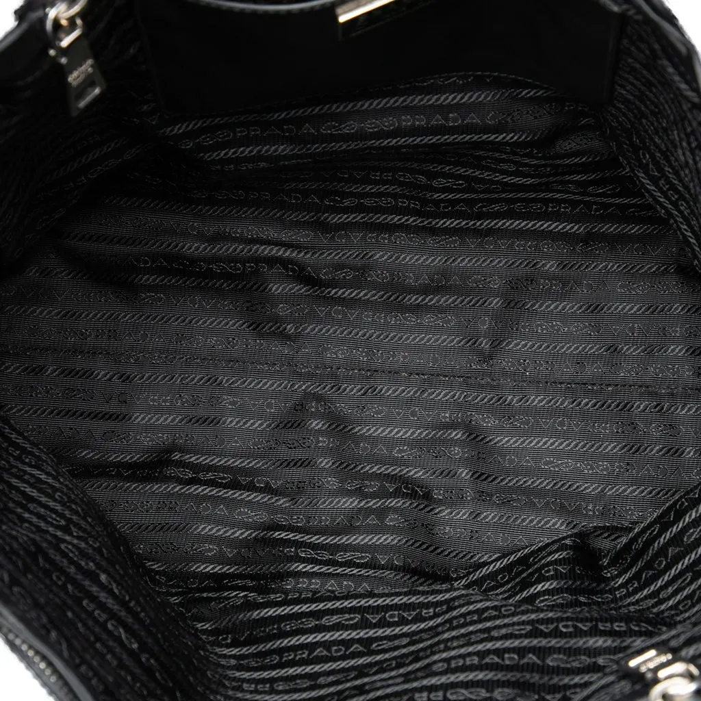 Prada Soft Calf Buckle Convertible Tote Black Leather Very good - Model View