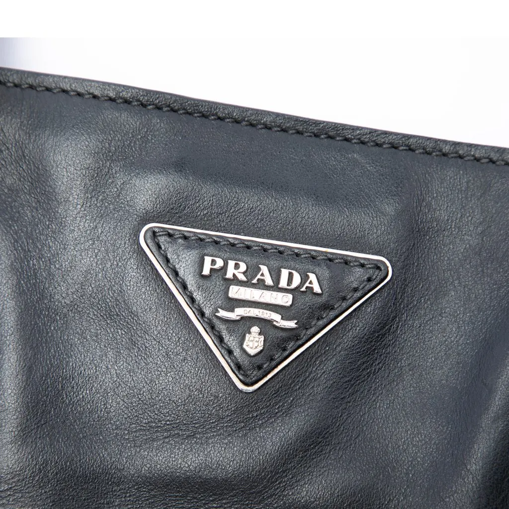 Prada Soft Calf Buckle Convertible Tote Black Leather Very good - Box View