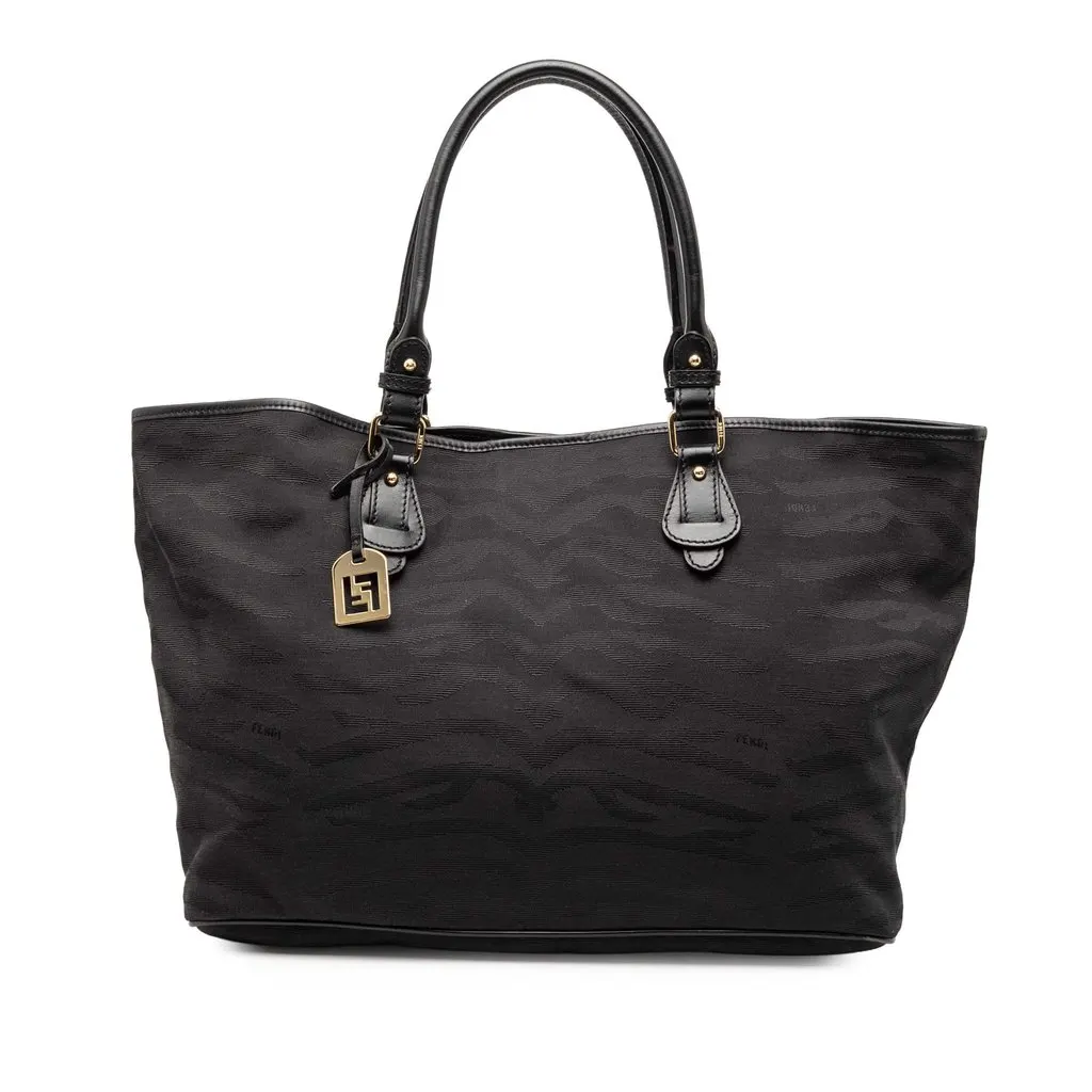 Fendi Canvas Tiger Print Tote Black Very good - Front View