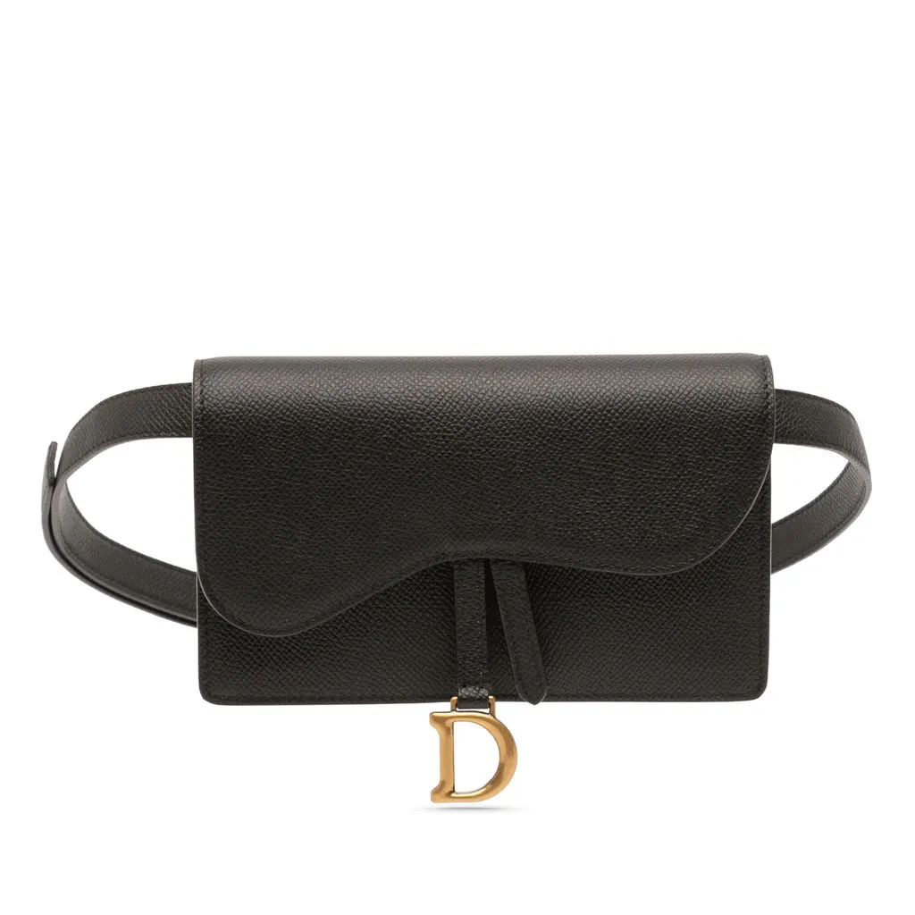 Dior Grained Calfskin Saddle Belt Pouch Black Leather Very good - Front View