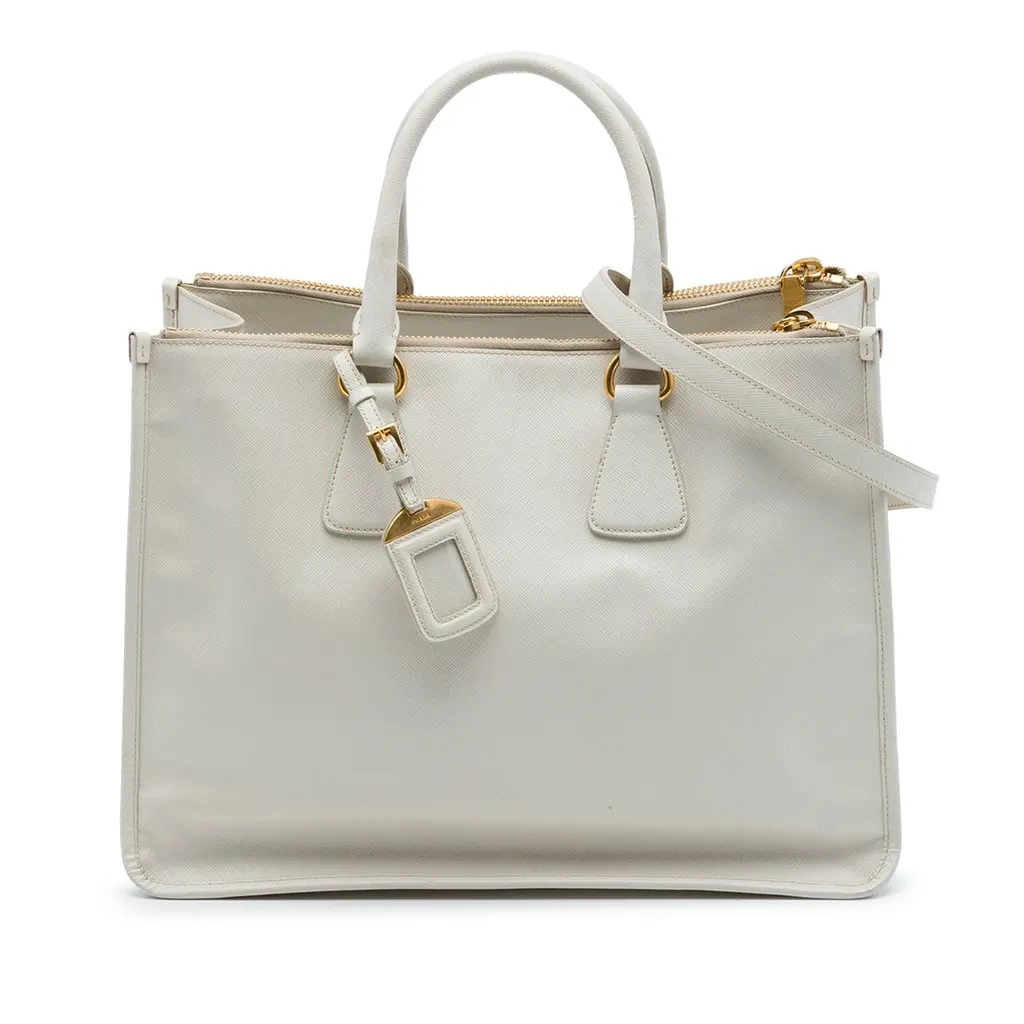 Prada Saffiano Lux Double Zip Satchel White Leather Very good - Front View