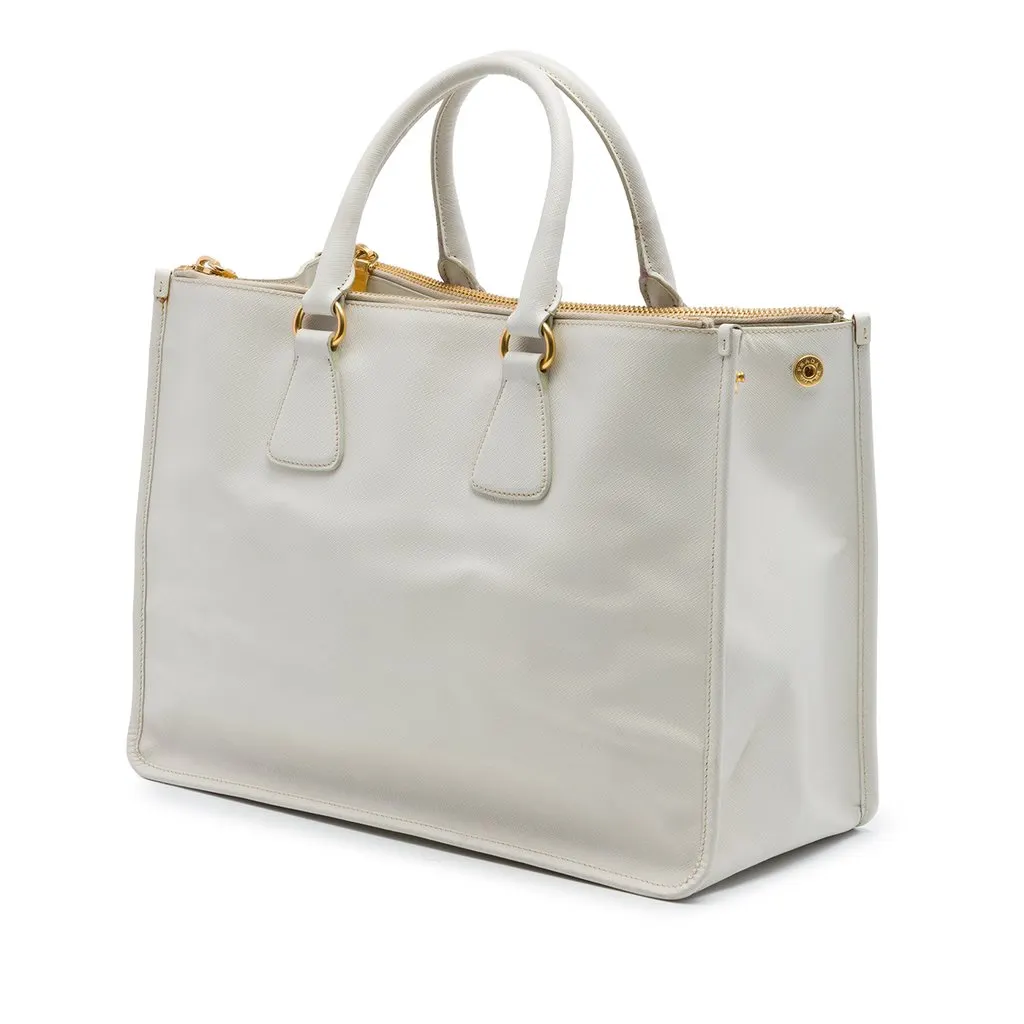 Prada Saffiano Lux Double Zip Satchel White Leather Very good - Back View
