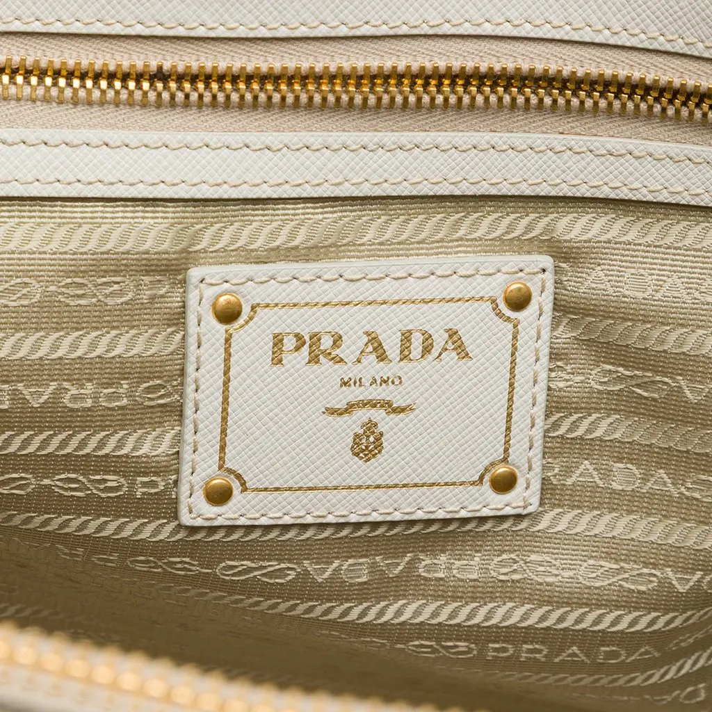 Prada Saffiano Lux Double Zip Satchel White Leather Very good - Box View