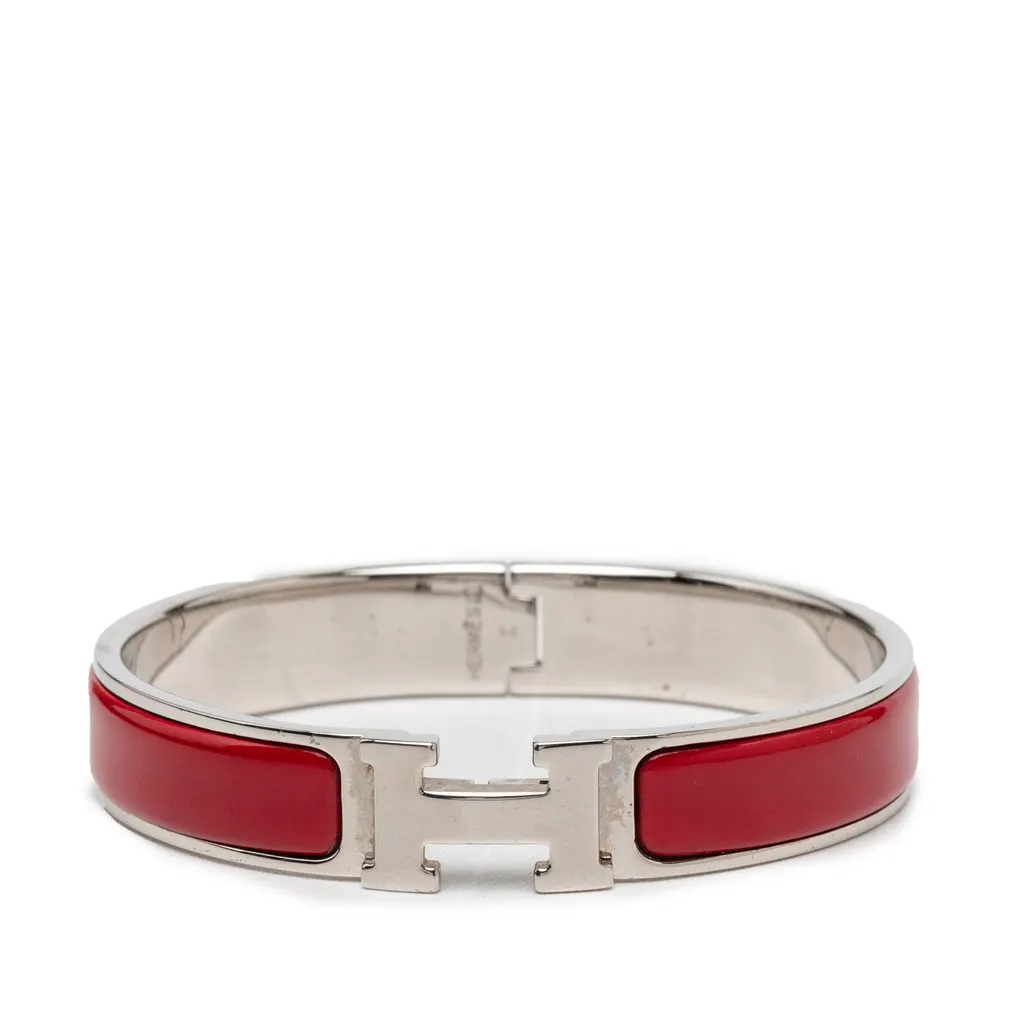 Hermès Narrow Enamel Clic H Bracelet PM Red Very good - Front View