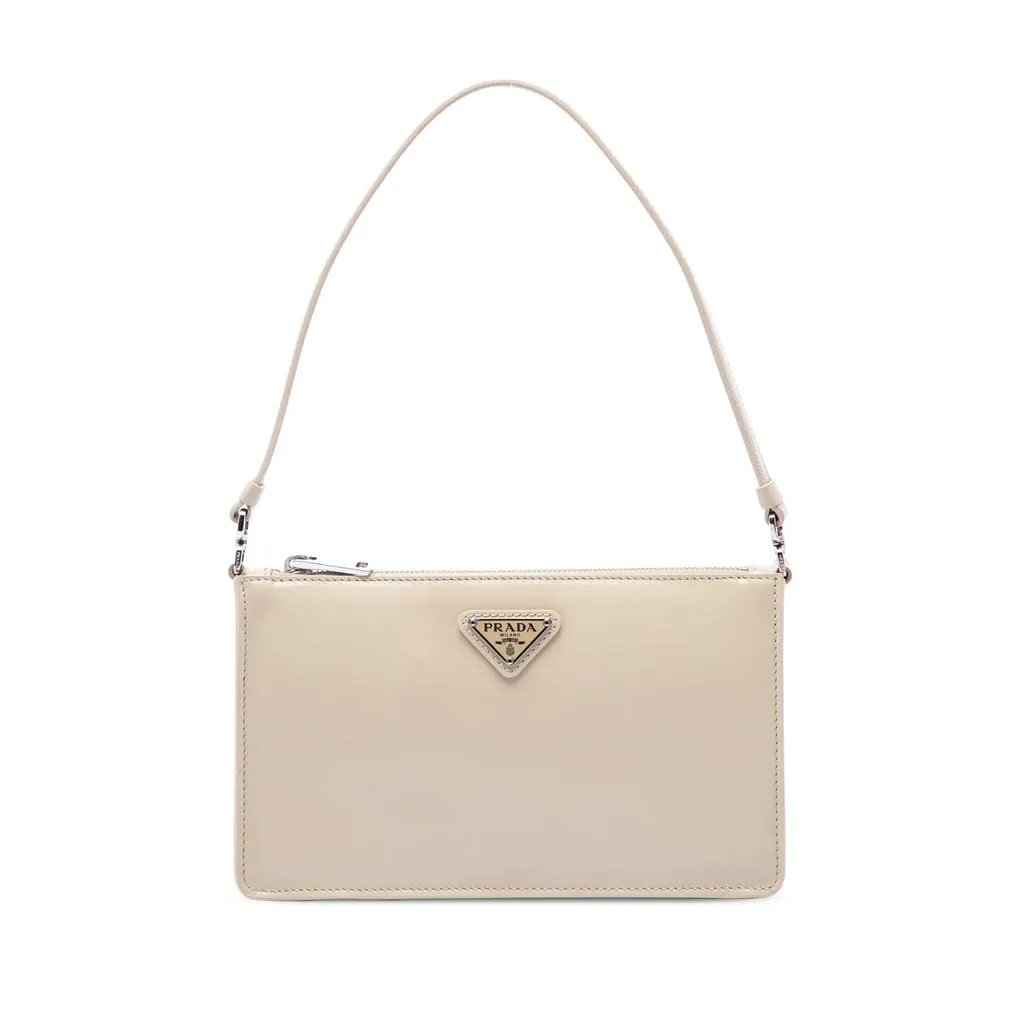 Prada Mini Spazzolato Leather Shoulder Bag Beige Leather Very good - Front View