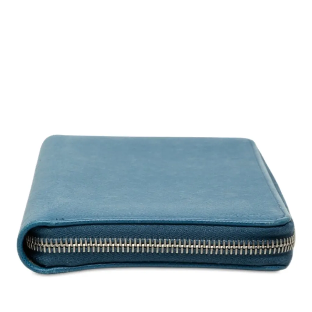Prada Saffiano Zip Around Portfolio Wallet Blue Leather Good - Inside View