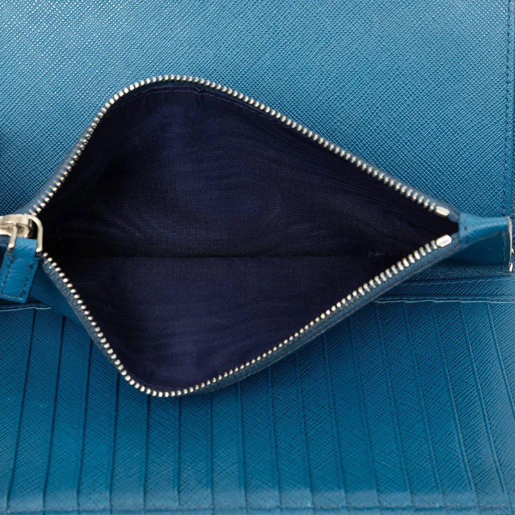 Prada Saffiano Zip Around Portfolio Wallet Blue Leather Good - Box View