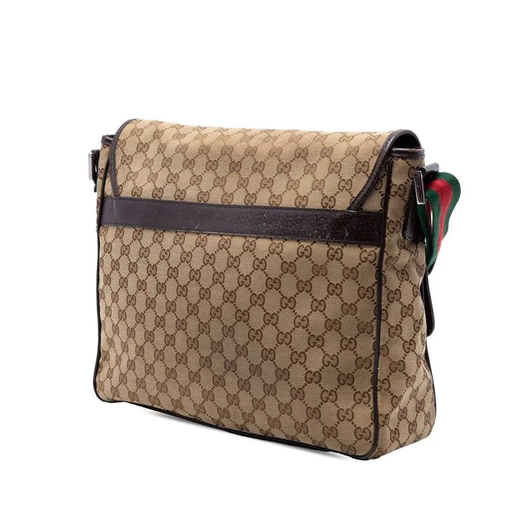 Gucci GG Canvas Web Flap Messenger Bag Beige Very good - Back View