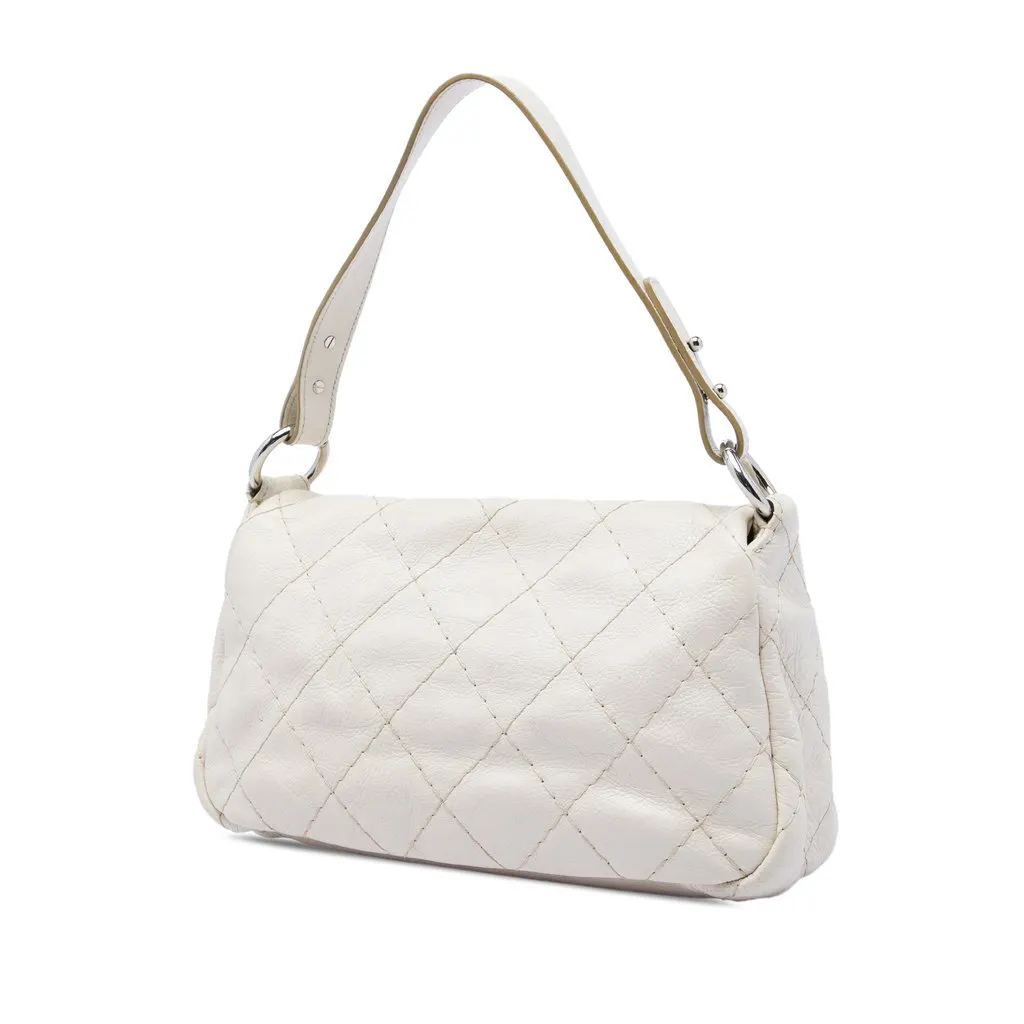 Chanel Glazed Calfskin On The Road Flap White Leather Very good - Back View