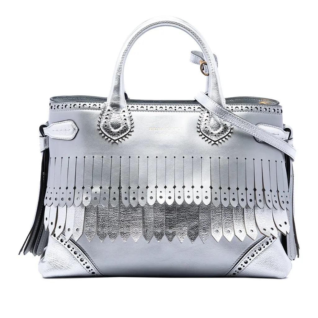 Burberry Medium Metallic Leather Brogue Banner Satchel Silver Leather Very good - Front View