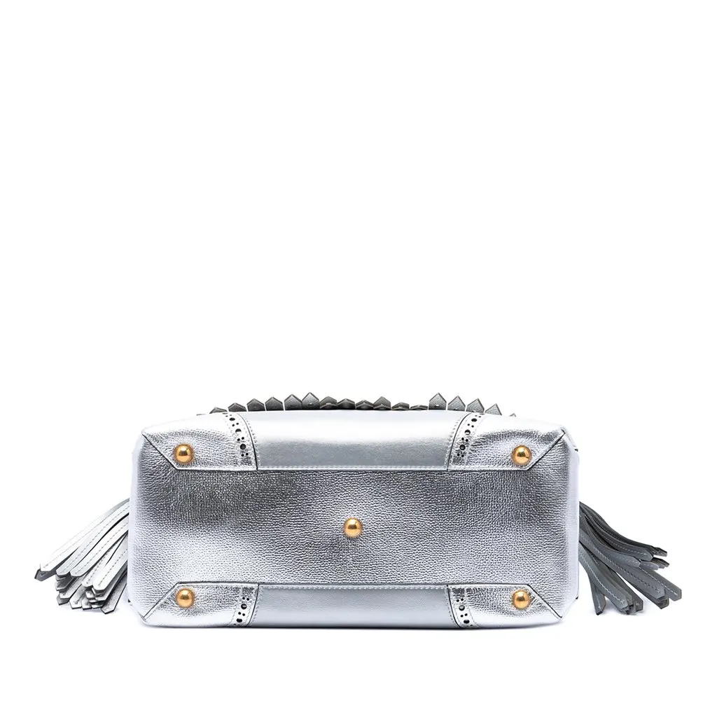 Burberry Medium Metallic Leather Brogue Banner Satchel Silver Leather Very good - Inside View