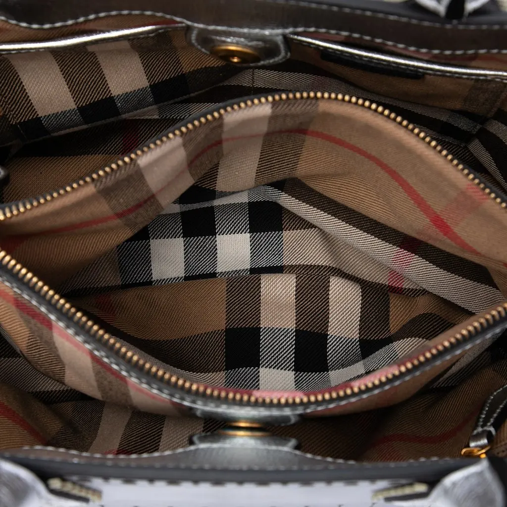 Burberry Medium Metallic Leather Brogue Banner Satchel Silver Leather Very good - Model View